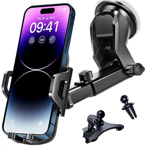 ⁨Uchwyt samochodowy do telefonu do auta 3w1 Alogy na szybę do kratki na deskę rozdzielczą kokpit Czarny⁩ w sklepie Wasserman.eu
