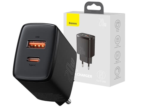 USB PD charger QC 3.0 Baseus 20W Black at Wasserman.eu