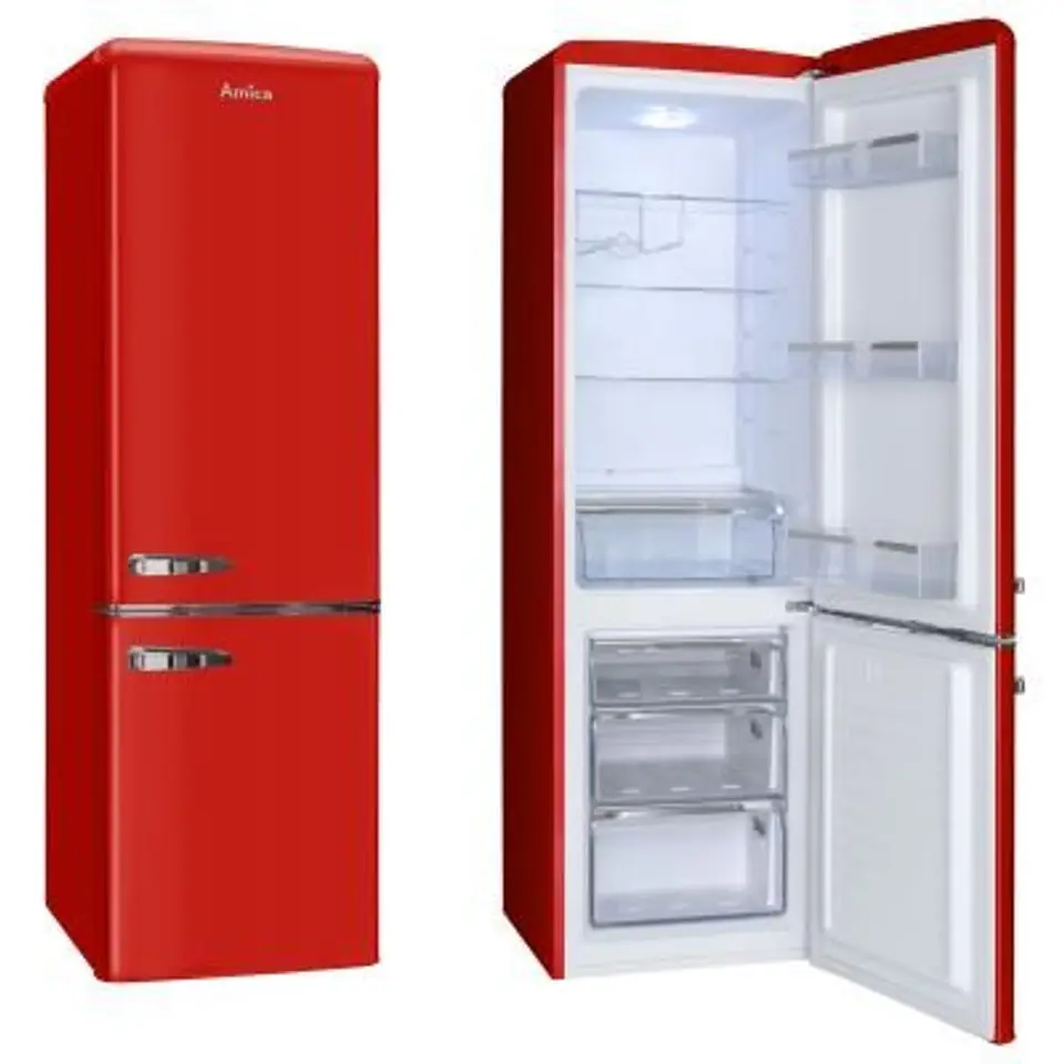 ⁨Amica KGCR 387100 R fridge-freezer Freestanding 244 L Red⁩ at Wasserman.eu