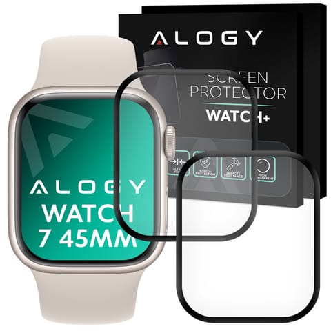 ⁨2x Alogy 3D Flexible Glass for Apple Watch 7 45mm Black⁩ at Wasserman.eu