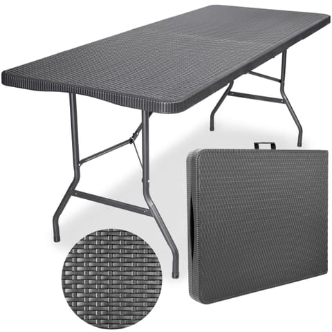 ⁨Stół cateringowy RATTAN składany w walizkę - 180 cm szary⁩ w sklepie Wasserman.eu