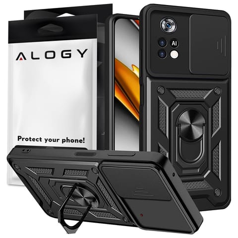 ⁨Alogy Camshield Stand Ring Armored Case with Camera Cover for Poco M4 Pro 4G/LTE black⁩ at Wasserman.eu