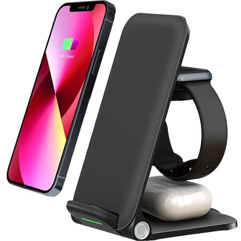 ⁨Alogy 3in1 Inductive Charger for Apple iPhone, Airpods, Watch 15W+3W Black⁩ at Wasserman.eu