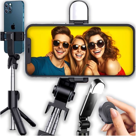 ⁨Alogy Wireless Selfie Stick Bluetooth Foldable Tripod Mini Phone Tripod with LED Light⁩ at Wasserman.eu
