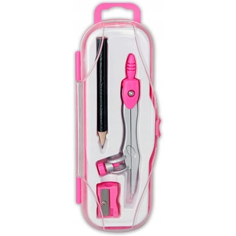 ⁨Cyrkiel szkolny z ołówkiem + temperówka w etui PC-102 różowy TT7635 PENMATE⁩ w sklepie Wasserman.eu