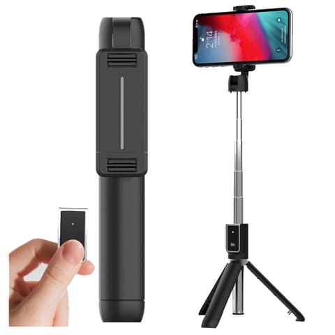 ⁨Selfie Stick Tripod P50 Phone Stick + Bluetooth Remote Control Black⁩ at Wasserman.eu