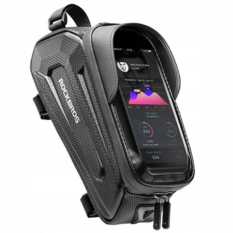 ⁨Etui torba sakwa na rower wodoodporna rowerowa uchwyt rowerowy na telefon 6.8 cali na ramę 1.7L RockBros czarny⁩ w sklepie Wasserman.eu