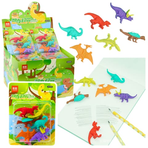 ⁨Zestaw Gumek Do Ścierania Zmazywania Szkolne Dinozaury 6szt⁩ w sklepie Wasserman.eu