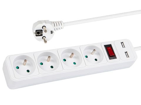 ⁨Przedłużacz sieciowy PR-470WSP/USB 4-Gniazda+USB z uziemieniem+wyłącznik 3m BIAŁY 3x1,5mm⁩ w sklepie Wasserman.eu