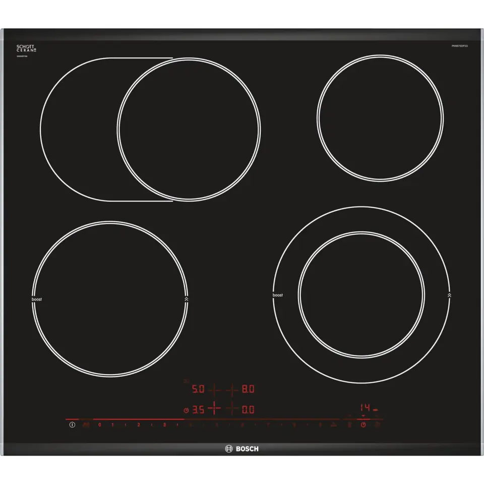 ⁨Bosch Serie 8 PKN675DP1D hob Black, Stainless steel Built-in Ceramic 4 zone(s)⁩ at Wasserman.eu