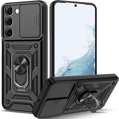 ⁨Etui Alogy Camshield Stand Ring z osłonką na aparat do Samsung Galaxy S23 Plus pancerne czarne⁩ w sklepie Wasserman.eu