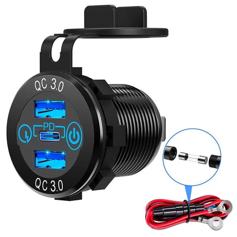 ⁨Ładowarka samochodowa LED gniazdo Alogy Mini Car Charge do motocykla zasilacz konektory Alogy 2x USB QC 3.0 + USB-C PD 60W⁩ w sklepie Wasserman.eu