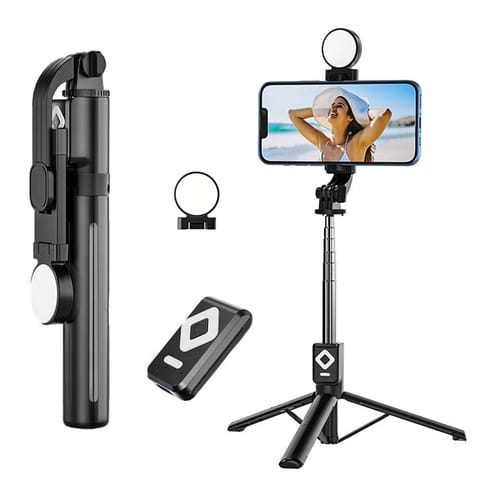 Selfie stick Uchwyt na telefon statyw z podwójną lampą Ring LED Tripod z pilot Bluetooth Czarny w sklepie Wasserman.eu