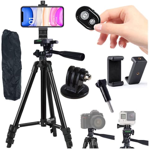 ⁨Statyw uniwersalny Alogy Tripod uchwyt do telefonu stojak 1/4 do kamer GoPro z pilot Bluetooth, pokrowiec Czarny⁩ w sklepie Wasserman.eu