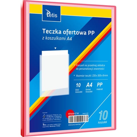 ⁨Teczka ofertowa A4 PP 10 koszulek CZERWONA BT630-C10 TETIS⁩ w sklepie Wasserman.eu