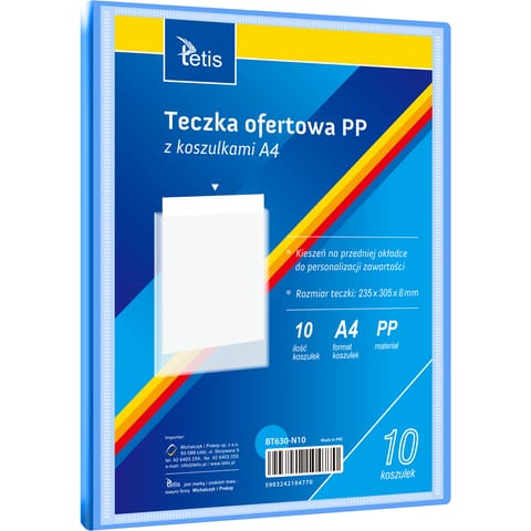 ⁨Teczka ofertowa A4 PP 10 koszulek NIEBIESKA BT630-N10 TETIS⁩ w sklepie Wasserman.eu