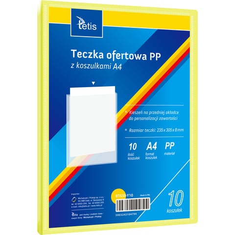 ⁨Teczka ofertowa A4 PP 10 koszulek ŻÓŁTA BT630-Y10 TETIS⁩ w sklepie Wasserman.eu