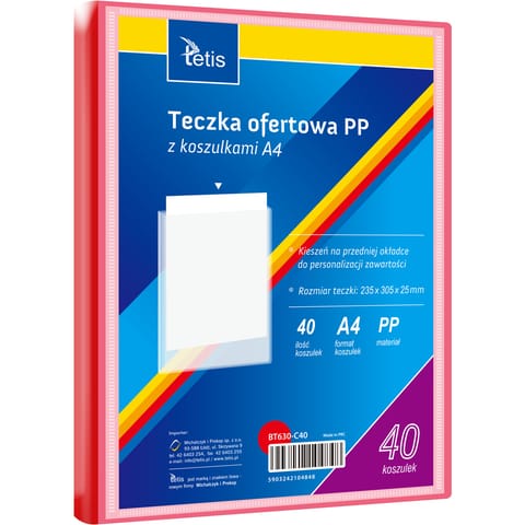 ⁨Teczka ofertowa A4 PP 40 koszulek CZERWONA BT630-C40 TETIS⁩ w sklepie Wasserman.eu