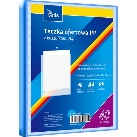 ⁨Teczka ofertowa A4 PP 40 koszulek NIEBIESKA BT630-N40 TETIS⁩ w sklepie Wasserman.eu