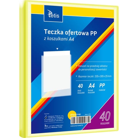 ⁨Teczka ofertowa A4 PP 40 koszulek ŻÓŁTA BT630-Y40 TETIS⁩ w sklepie Wasserman.eu