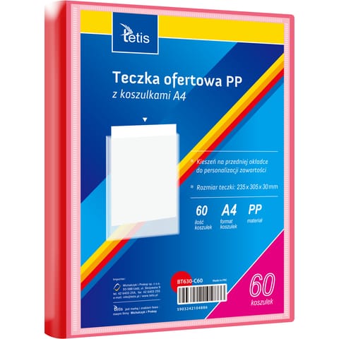 ⁨Teczka ofertowa A4 PP 60 koszulek CZERWONA BT630-C60 TETIS⁩ w sklepie Wasserman.eu