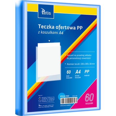 ⁨Teczka ofertowa A4 PP 60 koszulek NIEBIESKA BT630-N60 TETIS⁩ w sklepie Wasserman.eu