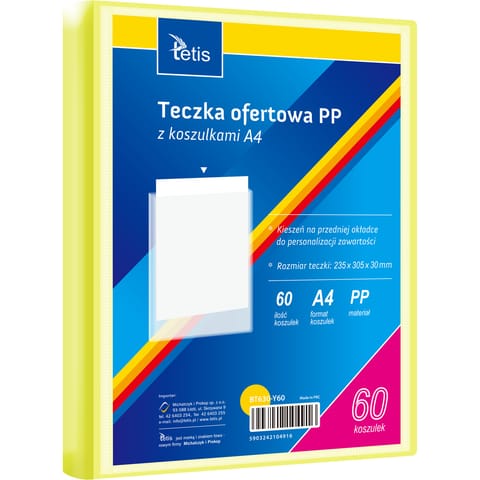 ⁨Teczka ofertowa A4 PP 60 koszulek ŻÓŁTA BT630-Y60 TETIS⁩ w sklepie Wasserman.eu