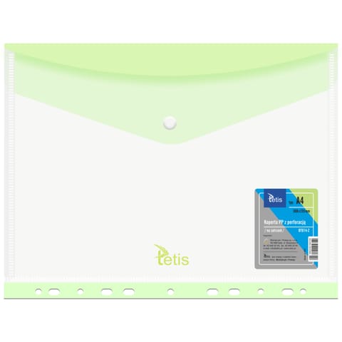 ⁨Koperta A4 PP na zatrzask z perforacją ZIELONA BT614-Z TETIS⁩ w sklepie Wasserman.eu