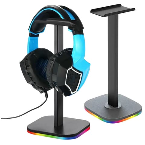 ⁨Stojak na słuchawki nauszne gamingowe podstawka uchwyt z podświetleniem RGB LED Czarny⁩ w sklepie Wasserman.eu