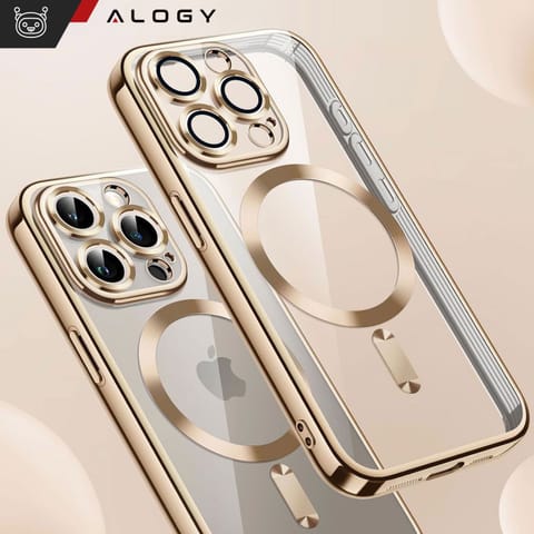 ⁨Etui MagSafe Case do iPhone 15 Pro Max Glamour Luxury obudowa Slim Ring Alogy Złote przezroczyste⁩ w sklepie Wasserman.eu