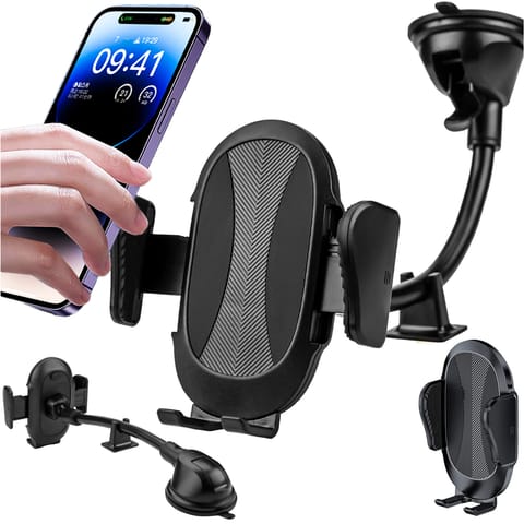 ⁨Uchwyt samochodowy do telefonu na szybę kokpit deskę do auta na telefon 7.9" z długim ramieniem Alogy Czarny⁩ w sklepie Wasserman.eu