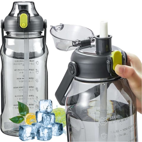 ⁨Butelka bidon ze słomką na wodę do picia 1,5l motywacyjna z przypomnieniem z miarką motywacyjną z uchwytem Czarna⁩ w sklepie Wasserman.eu