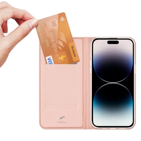 ⁨Etui do iPhone 15 Pro pokrowiec z klapką i portfelem Dux Ducis Skin Pro - różowe⁩ w sklepie Wasserman.eu