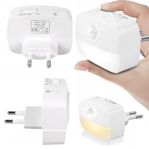 Lampka nocna LED z czujnikiem ruchu do gniazdka EU 3 barwy światła Alogy Night Light Biała w sklepie Wasserman.eu