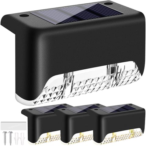 ⁨Lampa solarna ogrodowa LED na taras balkon schody balustradę z czujnikiem zmierzchu akumulator AAA czarna⁩ w sklepie Wasserman.eu