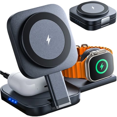 Ładowarka indukcyjna Qi Mag Safe 15W do iPhone Apple Watch AirPods bezprzewodowa 3w1 Stacja dokująca czarna w sklepie Wasserman.eu