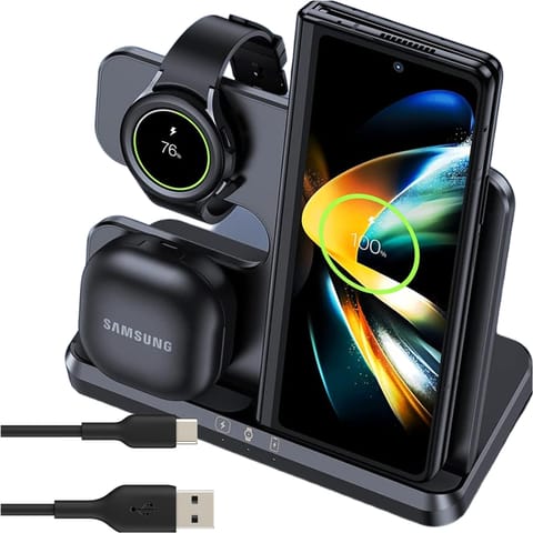Ładowarka Bezprzewodowa Indukcyjna 3w1 Qi 3.0 Szybka do Samsung S22 S23 S24 S25 Galaxy Watch Buds Stacja czarna w sklepie Wasserman.eu