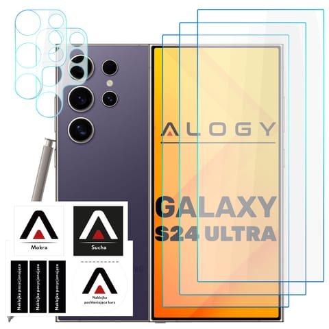 Szkło hartowane do Samsung Galaxy S24 Ultra 3x na ekran + 2x na obiektywy aparatu Lens Pro+ 9H Alogy zestaw szkieł w sklepie Wasserman.eu