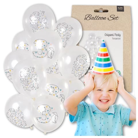 ⁨DUŻE BALONY TRANSPARENTNE BIAŁE 12 SZT 3 LATA ORIGAMI TRZECIE URODZINY⁩ w sklepie Wasserman.eu