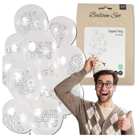 ⁨DUŻE BALONY TRANSPARENTNE BIAŁE 12 SZT PARTY ORIGAMI URODZINY⁩ w sklepie Wasserman.eu