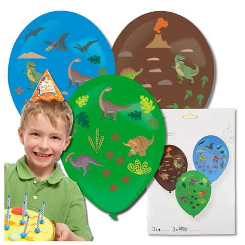 ⁨DUŻE BALONY KOLOROWE 3SZT + NAKLEJKI DINOZAURY 35 CM URODZINY⁩ w sklepie Wasserman.eu