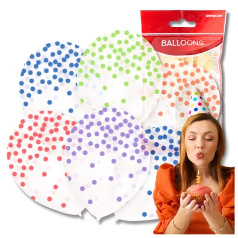 ⁨DUŻE BALONY TRANSPARENTNE PRZEŹROCZYSTE 6 SZT KROPKI KOLOROWE⁩ w sklepie Wasserman.eu