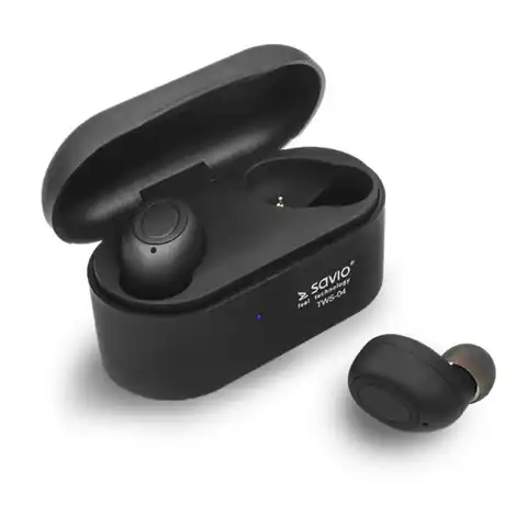 ⁨Słuchawki SAVIO TWS-04 (bluetooth; bezprzewodowe, Bluetooth; z wbudowanym mikrofonem; kolor czarny⁩ w sklepie Wasserman.eu