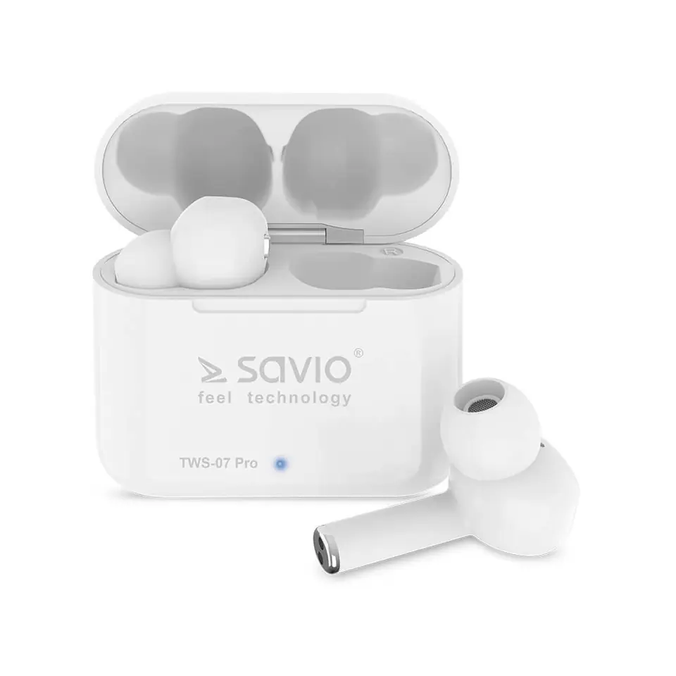 ⁨Savio TWS-07 PRO Wireless Bluetooth Earphones Headset White⁩ at Wasserman.eu