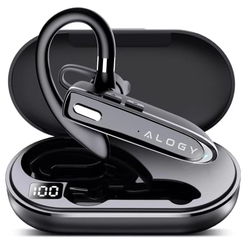 ⁨Słuchawka Bluetooth dla kierowcy bezprzewodowa zestaw z etui ładującym zestaw słuchawkowy Alogy Czarna⁩ w sklepie Wasserman.eu