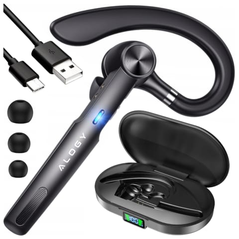 ⁨Słuchawka bezprzewodowa do rozmów Bluetooth zestaw słuchawkowy z etui ładującym G1 Alogy Czarna⁩ w sklepie Wasserman.eu