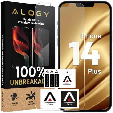⁨Szkło "NIETŁUKĄCE" do etui iPhone 14 Plus hybrydowe ochronne folia na ekran Alogy Flexi Glass 9H Case Friendly płaskie na ekran⁩ w sklepie Wasserman.eu