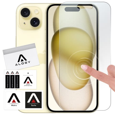 ⁨Szkło hybrydowe do Apple iPhone 15 / 16 na ekran Alogy Flexi Glass 9H Case Friendly płaskie na ekran⁩ w sklepie Wasserman.eu