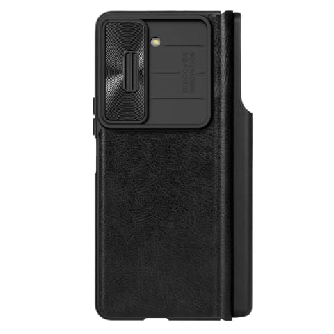 ⁨Skórzane etui z klapką i osłoną aparatu do Samsung Galaxy Z Fold 5 Nillkin Qin Leather Pro - czarne⁩ w sklepie Wasserman.eu