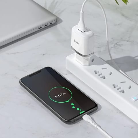 ⁨Ładowarka sieciowa HOCO USB A + kabel USB A do Micro USB QC3.0 3A 18W N3 biała⁩ w sklepie Wasserman.eu